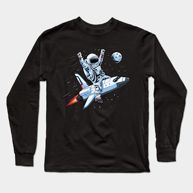 Flying Spaceship Astronaut Long Sleeve T-Shirt by Mako Design 